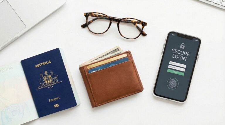 A secure digital vault icon next to an Australian passport and a TFN notification letter, representing privacy and tax identity.