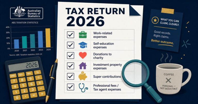 What can you claim on tax in Australia 2026 — checklist of deductible categories: work, education, donations, investment, super, professional fees